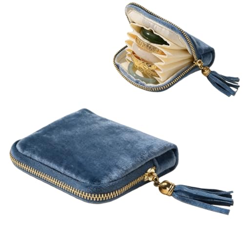 Small Travel Jewelry Pouch Velvet Case with Zipper 6 Compartment
