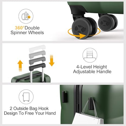 MGB Hardside 24 Inch Luggage, PC Hard Shell Checked Suitcase - color: Dark Green, size: 24 Inch