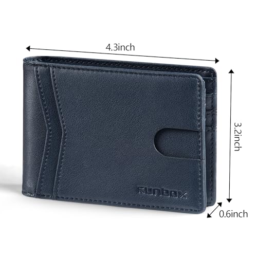 RUNBOX Wallet for Men -Slim Rfid Leather Mens Bifold Novelty Wallets 2 ID Window With Gift Box Men's Accessories - color: A Tibetan Blue