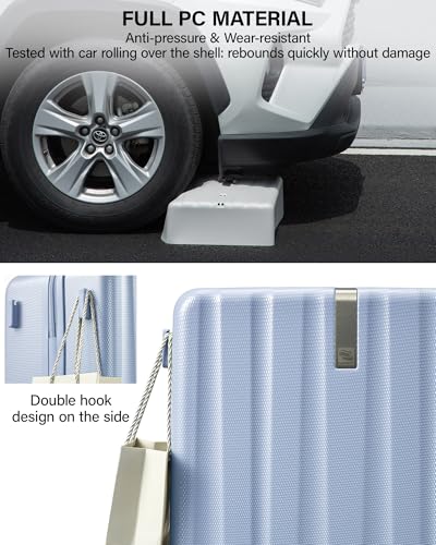 Hanke Upgraded Elite 24 Inch Checked Luggage,PC Hard Shell Suitcases with Wheels, TSA Lock, Explosion-Proof Zipper Suitcase for Business Travel Men & Women,Mist Blue - color: Mist Blue, size: 24 Inch