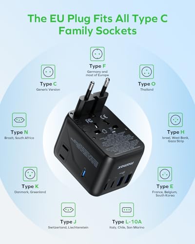 MOMAX 70W Universal Travel Adapter 7-in-1 GaN International Power Adapter - color: Black, size: 70W