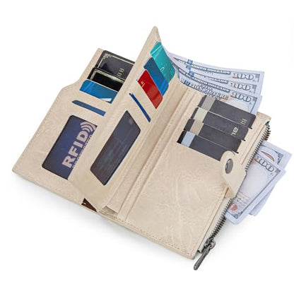 Wrangler Wallet for Women Bifold Card Holder with Zipper and ID Window - color: Tan-Turquoise