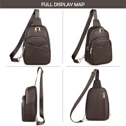 Anti Theft Sling Bag Leather Fanny Pack for Women Medium, Coffee - color: Coffee