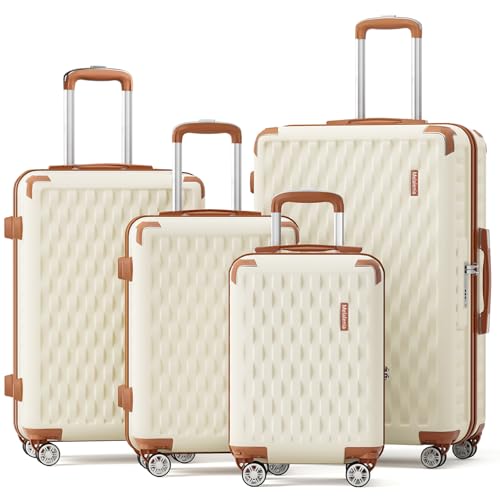 Melalenia Luggage Sets 4 Piece Hard Shell Carry on Suitcase with Spinner Wheels and TSA Lock, Lightweight Travel Duffel Bag for Women, Beige Brown - color: Beige Brown, size: 4 Piece Set