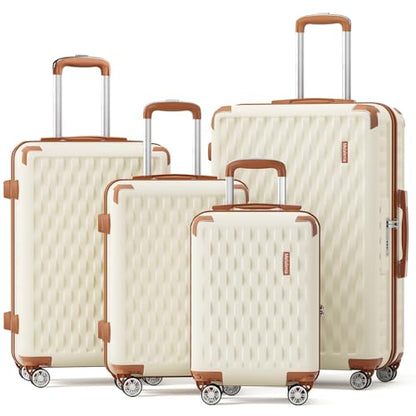 Melalenia Luggage Sets 4 Piece Hard Shell Carry on Suitcase with Spinner Wheels and TSA Lock, Lightweight Travel Duffel Bag for Women, Beige Brown - color: Beige Brown, size: 4 Piece Set