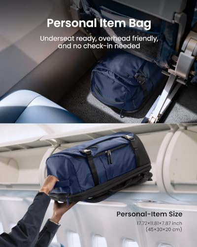 tomtoc Travel Backpack 28L,TSA Personal Item Bag Flight Approved,PFAS Free - color: Dark Blue-ripstop, size: 28L