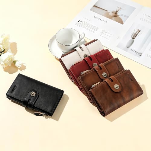 Full Real Leather Trifold Wallet for Women With RFID Blocking - color: a3-whitebrown