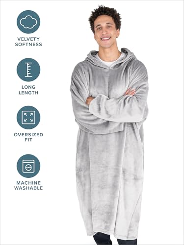 Bare Home Long Length Microplush Wearable Blanket with Side Pockets - Soft and Plush - Warm and Cozy - Adult & Kid Sizes (Adult, Light Grey) - color: Light Grey, style: Adult - Side Pockets - Long Length