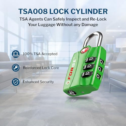 Forge TSA Approved Luggage Locks, Open Alert TSA Locks, Green, 4 Pack - color: Green 4PK
