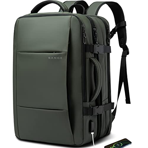 BANGE Carry-on Backpack, 45L Expandable Travel Backpacks,Weekend Backpack Briefcase,Waterproof Laptop Backpack Fits For 17.3” Laptop - color: Green, size: 45L(expansion)