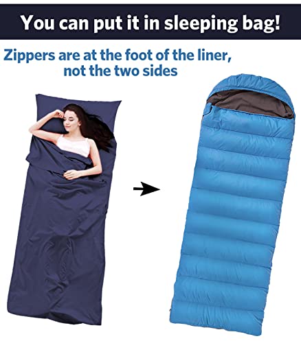 Sleeping Bag Liner All-Season Travel Sleep Sack for Adults - color: Navy, size: 83x71"