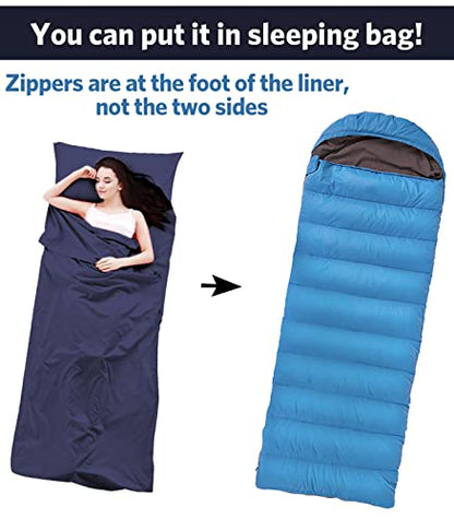 Sleeping Bag Liner All-Season Travel Sleep Sack for Adults - color: Navy, size: 83x71"