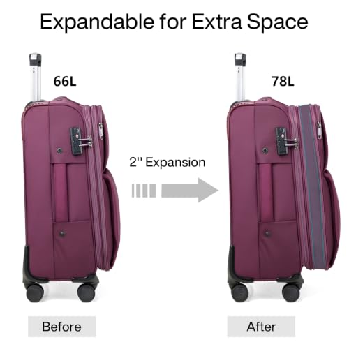 Hanke Medium Checked Luggage, 24 Inch Suitcase with Garment Compartment - color: Purple, size: 24 Inch Checked in