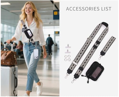 Clip And Go Strap for Phone with Wallet Checkered Crossbody Phone Lanyard With AntiTheft Zipper Pouch - color: Black Red-8