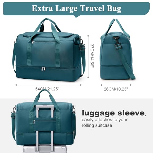 Travel Duffle Bag with Shoe Compartment, XL Weekender Bags for Women - color: A-Peacock Blue, size: Extra Large