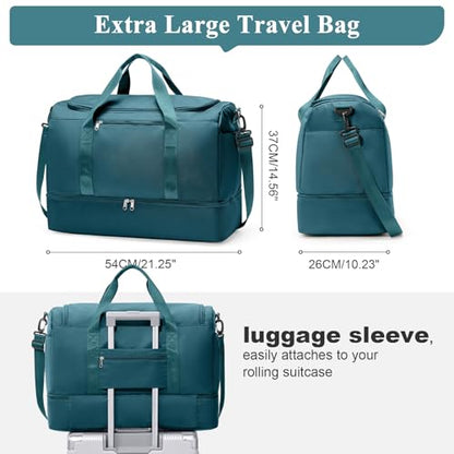 Travel Duffle Bag with Shoe Compartment, XL Weekender Bags for Women - color: A-Peacock Blue, size: Extra Large