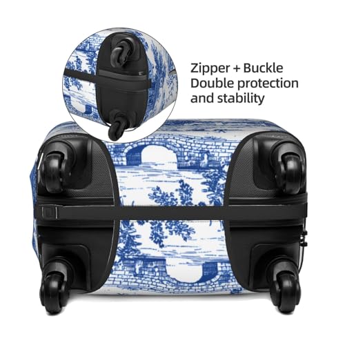 Luggage Cover, Blue and White Pattern, Elastic Polyester Spandex, Protective Suitcase Cover with Double Opening Design, Small (18-21 inches) - color: Blue and White pattern, size: S (for 18"-21" Suitcase)