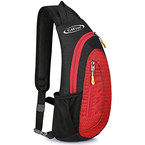 G4Free Small Sling Bag for Men Women, Crossbody Bags for Travel Outdoor | Durable Nylon Lightweight Sling Bag, Multi-Compartment, Adjustable Strap Chest Shoulder Bags Hiking Sports (Black-red) - color: Black-red