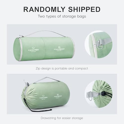 urnexttour Travel Pillow and Blanket Set Neck Pillow Airplane Foam Sage - color: B-sage Green