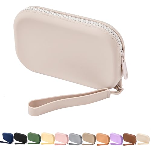 Small Silicone Multifunctional Essential Bag Portable Travel Makeup Bag for Women Men Cards Cash Bag Zipper Pouch (Grey) - color: Grey