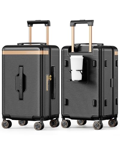 Joyway 22 Inch Carry On Luggage with Spinner Wheels and Cup Holder, Black - color: Black, size: 22 inch