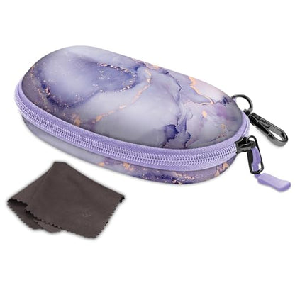 FINTIE Sunglasses Case with Carabiner, Hard Shell Shockproof Sport Glasses - color: Lilac Marble