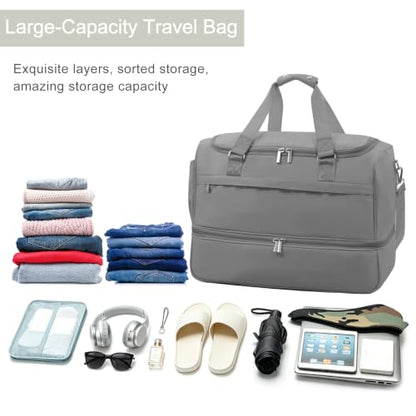 Travel Duffle Bag for Women, Carry-On Weekender with Shoe Compartment - color: Medium Gray