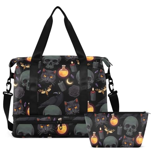 Travel Duffel Tote Bag Grey Skull Sports Duffel Bag with Wet Pocket Weekender Overnight Bag for Women Men Gym Bag, Carry On Bag Hospital Bag for Labor and Delivery - color: Skull 01