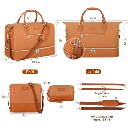 ITIEZY Weekender Bag for Women 21.5" Travel Duffel Large Carry On Bag 3PCS - color: 7-Brown, size: Large