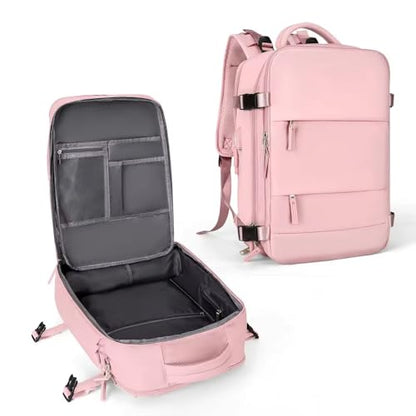 Travel Backpack for Women, Carry On Backpack with USB Charging Port Shoe Pouch, TSA 15.6inch Laptop Mochila Flight Approved (Pink) - color: Pink