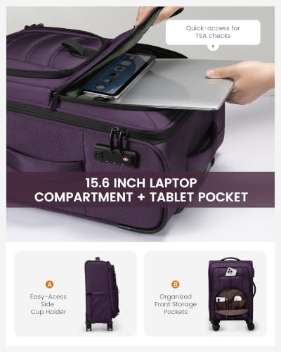Carry On Luggage 22x14x9 Airline Approved with TSA Lock for Business Trip - color: Purple, size: 22 Inch - Carry-On