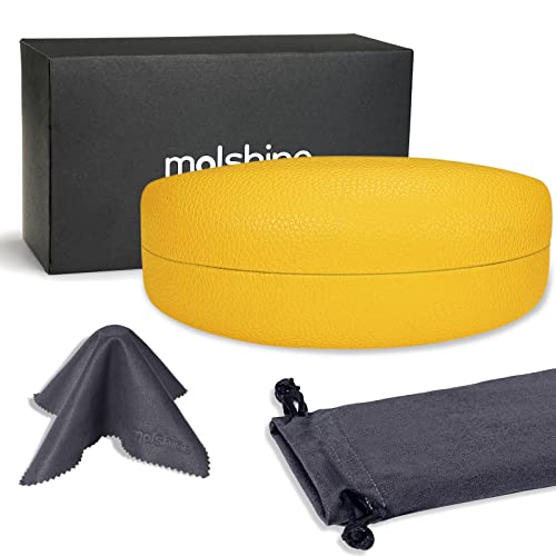molshine Hard Shell Sunglasses Case,Classic Large Glasses Case for Sunglass,Eyeglasses with Cleaning Cloth,Pouch - color: Lemon Yellow