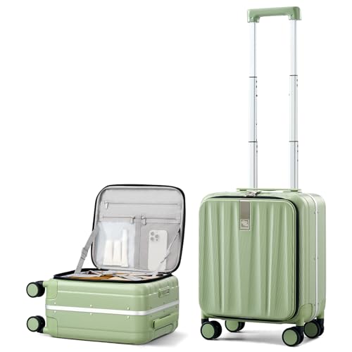 Hanke 16 Inch Small Carry On Luggage, Top Opening Aluminum Frame Suitcase - color: Bamboo Green, size: 16 Inch