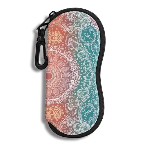 Hion Sunglasses Soft Case Ultra Light Neoprene Zipper Eyeglass Case With Belt Clip - color: 2b-mandala Diamond