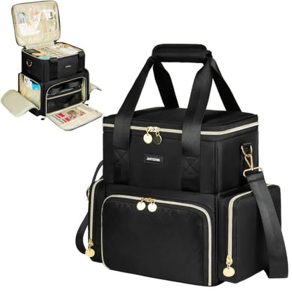 Extra Large Makeup Bag with 3 Removable Cases, Double Layers Travel Cosmetic Storage Organizer Bag with Detachable Dividers, Black - color: Black01