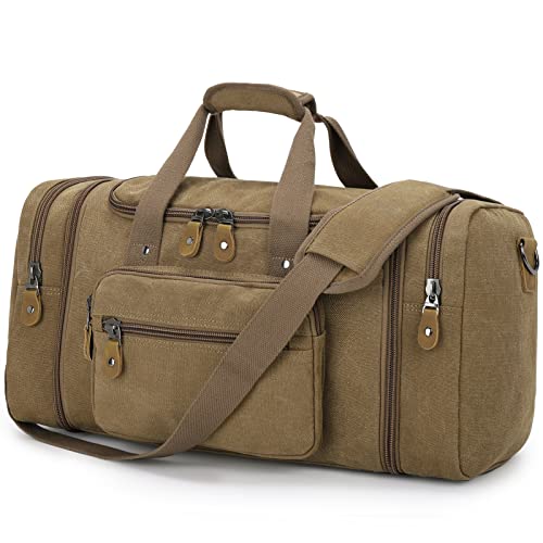 Gonex Canvas Duffle Bag, Expandable 60L Travel Overnight Weekender Bag - color: Coffee, size: X-Large-60L (Without Shoe Compartment)
