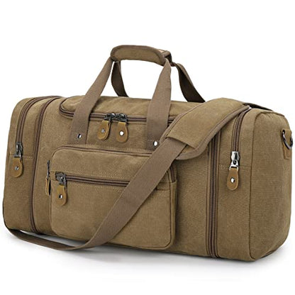 Gonex Canvas Duffle Bag, Expandable 60L Travel Overnight Weekender Bag - color: Coffee, size: X-Large-60L (Without Shoe Compartment)