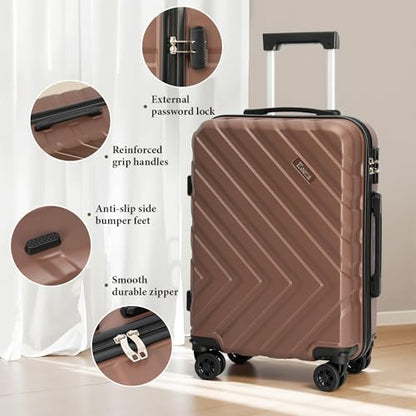 3 piece Carry on luggage 22x14x9 airline approved Brown - color: TeaBrown