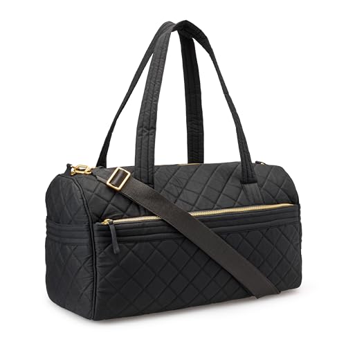 Amazon Essentials Women's Quilted Weekender Duffel Gym Bag with Trolley Sleeve, Black, One Size - color: Black