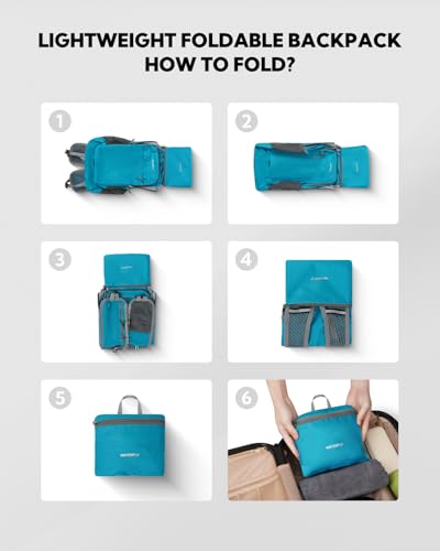 WATERFLY 소형 패커블 여행용 백팩: 15L 경량 하이킹 데이팩, 블루., 데이팩 백팩 - color: 블루.