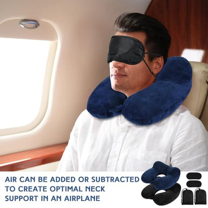 Sintuff 2 Pack Inflatable Travel Neck Pillow Airplane, Black, Blue - color: Black, Blue