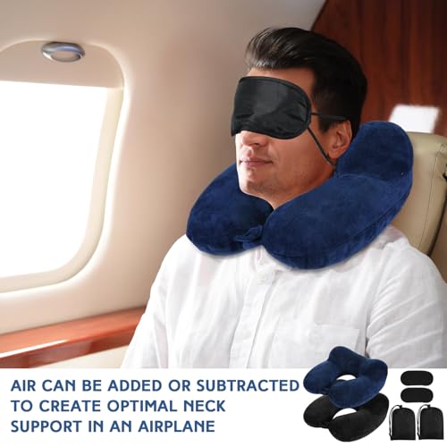 Sintuff 2 Inflatable Neck Pillow Airplane Travel,Black and Blue - color: Black and Blue