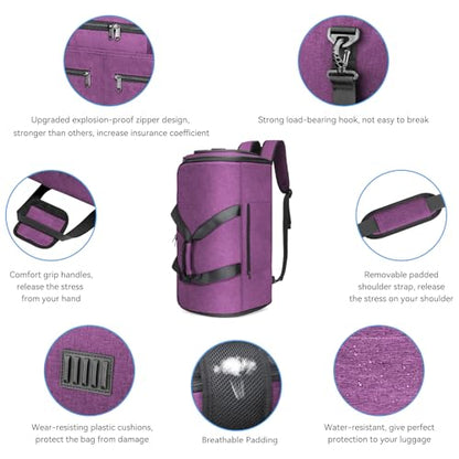 Bukere Carry on Garment Duffle Bag for Travel, Convertible Suit Bag with Backpack Shoulder Straps, Shoe Compartment, Waterproof 3 in 1 Weekender Suit Bag for Men Women - color: Backpack Purple