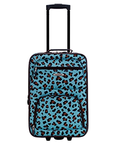 Rockland Fashion Softside 4 Piece Luggage Set, Expandable, (14" Tote/19"/24"/28"), Blue Leopard - color: Blue Leopard, size: 4 Piece (28"/24"/19"/14" Tote)