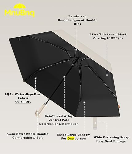 Mini Travel UV Umbrella Hidden Handle Ultra Compact Sun UPF 50+ - color: Beige & 41.3"