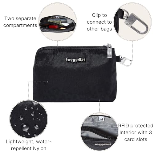 Baggallini On the Go Daily RFID Pouch - color: Black Cheetah Emboss