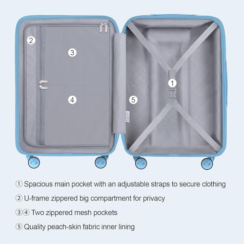 MGB 24 Inch Checked Hard Shell Suitcase, Scratch Resistant with TSA Lock - color: Blue, size: 24 Inch - Checked