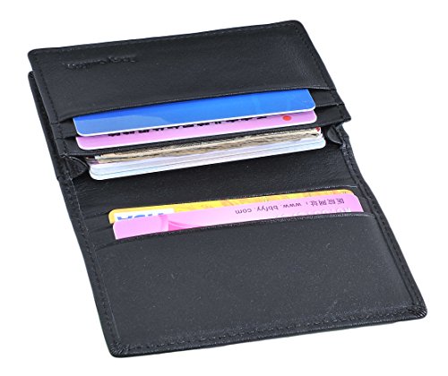 Easyoulife RFID Mens Slim Front Pocket Wallet Genuine Leather Bifold ID/Credit Card Holder - color: Black