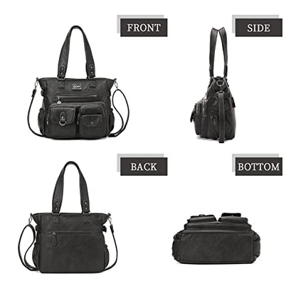 KL928 Large Purses for Women Shoulder Bag Tote Handbags Stylish Vegan Leather Hobo Bags Ladies, A-Black-4 - color: 01-charcoal Gray