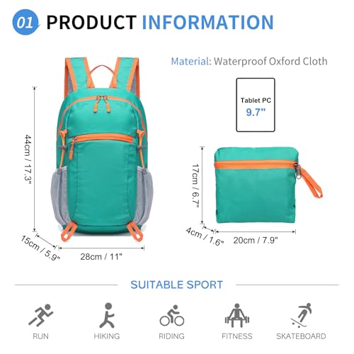 20L Small Hiking Backpack for Women Men Packable Daypack Lake Blue - color: Lake Blue, size: 20L